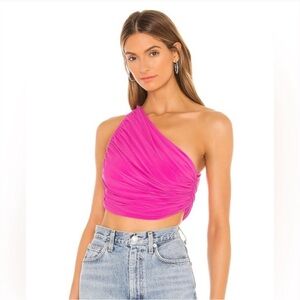 norma kamali pink crop top one shoulder NWT- size xs